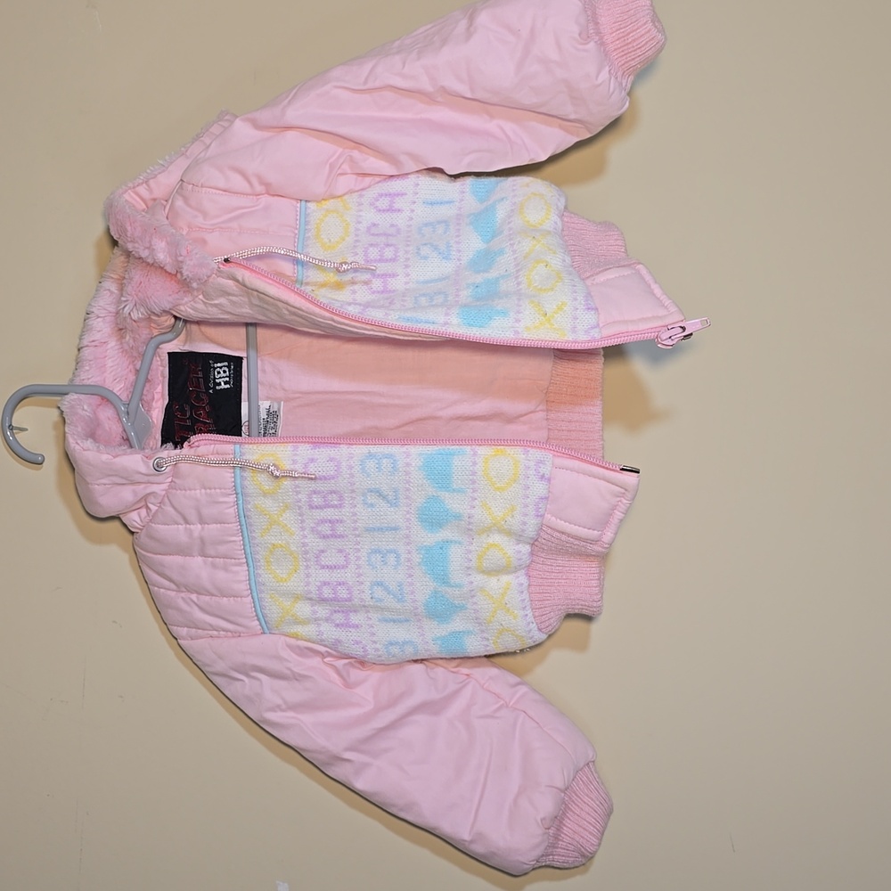 Girls Vintage Pink Arctic Racer Winter Coat Zip UP With Hood Size 18 Months